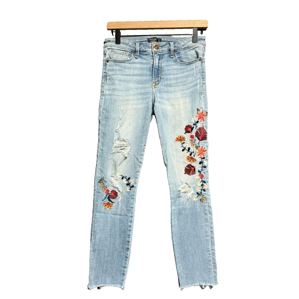 Abercrombie & Fitch Harper Low Rise Ankle Jeans Sz 27/4R Distressed Floral Boho
